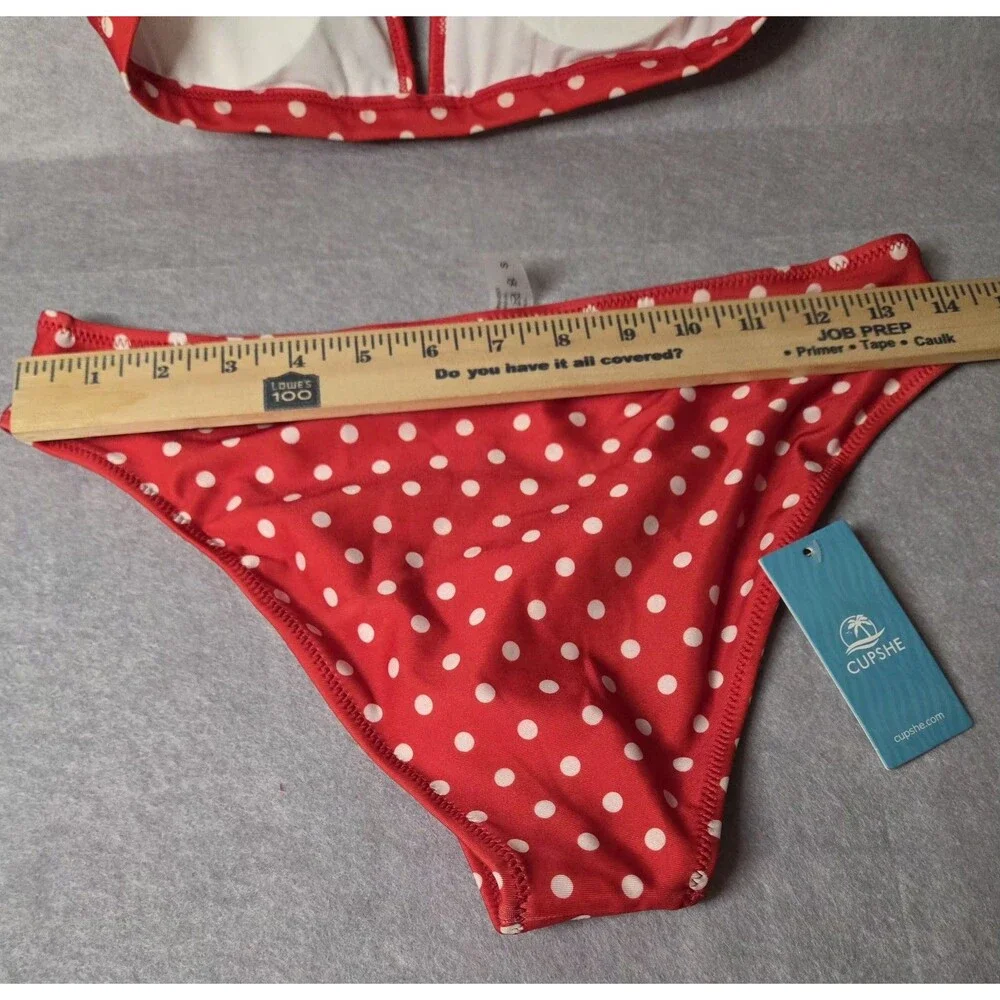 CUPSHE Red White Polka Dot Bikini Set Women's Size S Ruffle Triangle 2 Pc NWT